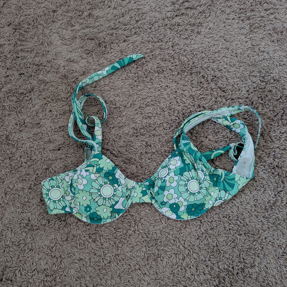 Summer Floral Green And Blue Bikini Top Size Medium